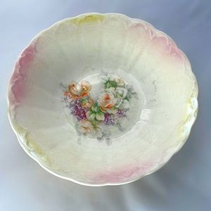 Antique Vintage Rose Painted Transfer Harker 1840 Pottery Co. Bowl Cottage Core